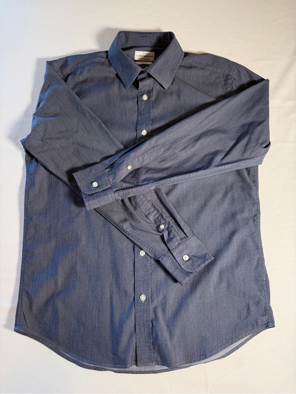 Lucky Brand Men's Slate Gray Button-Down Dress Shirt Slim Fit M